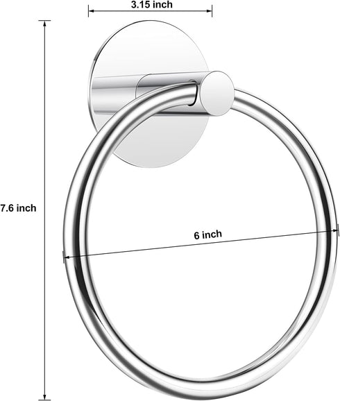 No Drilling 3M Self Adhesive Towel Ring with Strong Nail-Free Glue, Stainless Steel Towel Holder for Bathroom and
