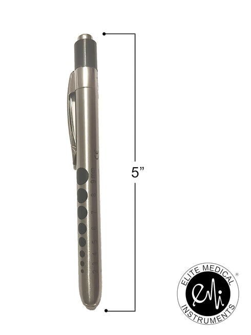 EMI Stainless Steel Diagnostic Medical Penlight with Pupil Gauge and Click Trigger in Silver