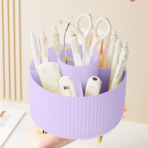 Desk Pencil Pen Holder 5 Slots, 360° Degree Rotating Organizer for Kids, Office, Home, School (Purple 2)