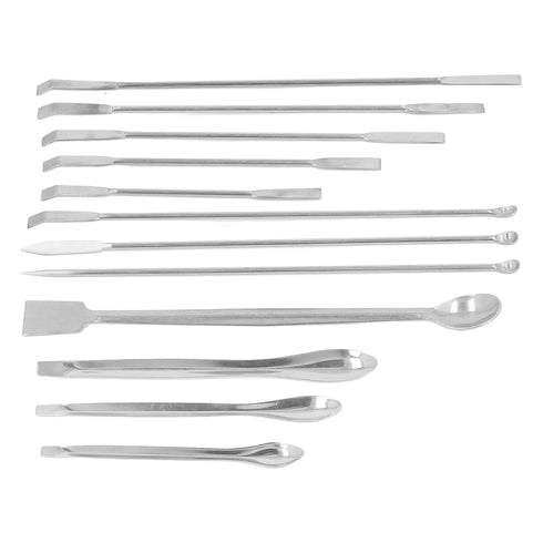 12Pcs Stainless Steel Laboratory Spatula Tool Set Kit, Long Handle Mixing Spoon for Gel Powder, Ideal for Homes and Labs