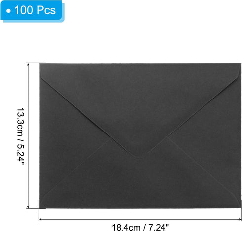PATIKIL 5x7 Envelopes, 100Pcs A7 Size Gummed V Flap Invitation Envelopes for Greeting Cards Wedding Invitations Graduation Birthday Party, Black