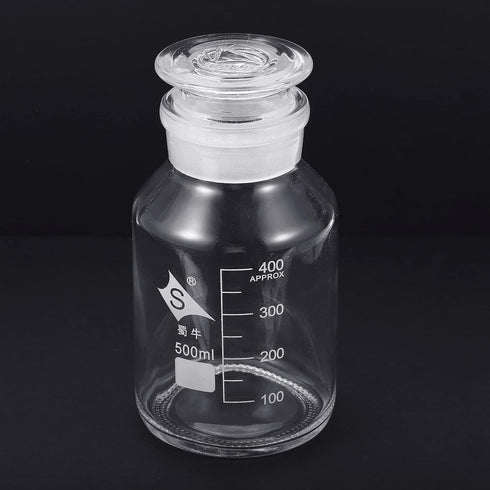 PATIKIL 500mL Reagent Media Bottle, 1Pcs Round Graduated Glass Storage Bottle with Clear Cap for Home, Chemistry Lab,