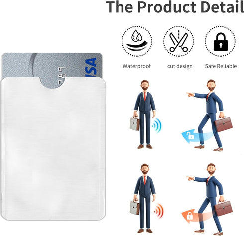 Owfeel RFID Blocking Silver Credit Card Sleeves Pack of 15 - Contactless Card Protection Holders, Anti Theft Waterproof