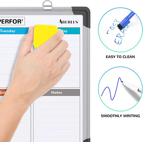 Small Weekly Calendar Dry Erase Whiteboard, 16" x 12" Magnetic Hanging Double-Sided Board for Home, Office
