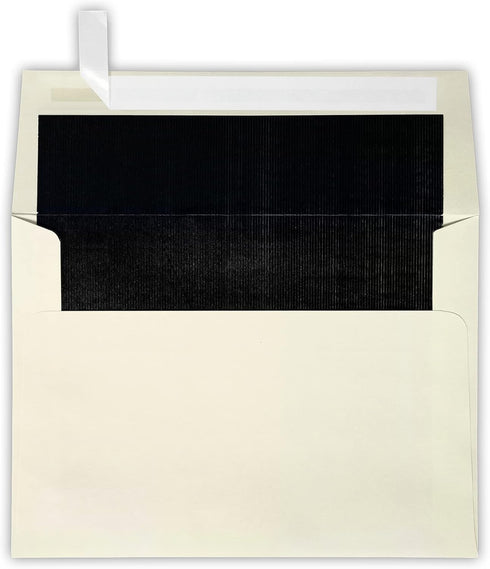 LUXPaper A7 Foil Lined Invitation Envelopes | 5 1/4" x 7 1/4" | Natural w/Black LUX Lining | 70lb. Text | 50 Qty