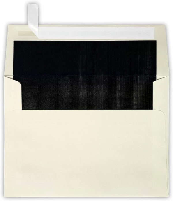 LUXPaper A7 Foil Lined Invitation Envelopes | 5 1/4" x 7 1/4" | Natural w/Black LUX Lining | 70lb. Text | 50 Qty