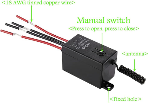 Meskliu 12V 12V/24V/48V/10A 328FT Wireless Mini Remote Control Switch, DC Relay with Long Range, Wireless RF Switch