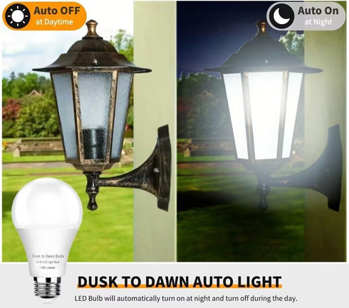 SETEN 4-Pack 10W Bulbs, 75W, 4000K 1100LM, A19 Bulbs, E26 (Non-Dimmable) Dusk to Dawn LED Light Equivalent Cool White