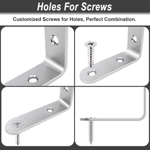20 Sets, 90 50mm 50mm, 2 Inch LuckIn Pcs L Bracket Stainless Steel Corner Brace Degree Right Angle Shelf Brackets