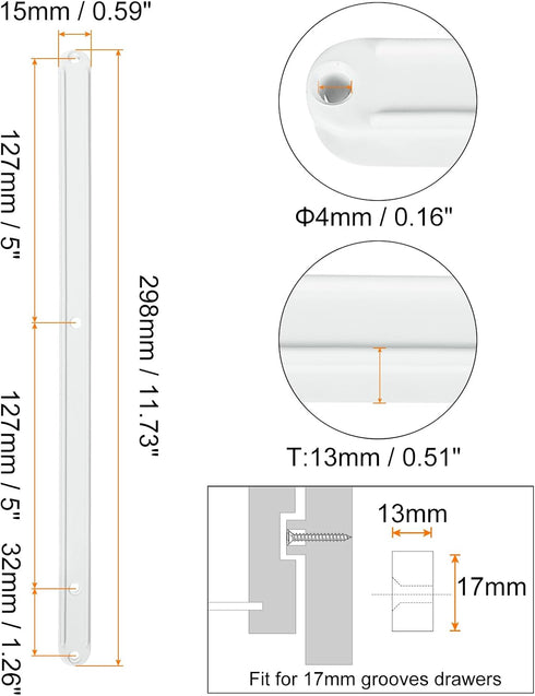 6Pcs 300mm uxcell Drawer Slides, - Plastic Drawer Rails, Side Mounted Grooved Guide Rails for Cabinet Drawers Bedside