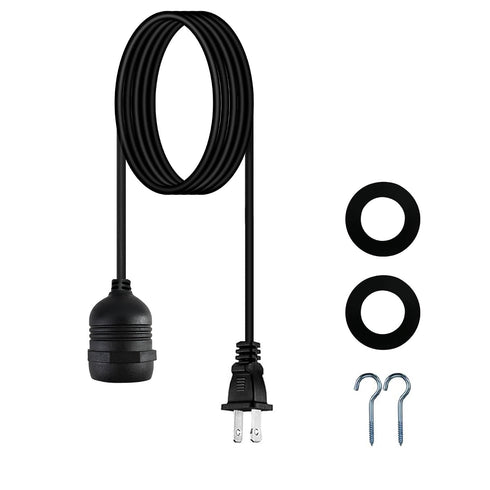 10 Feet Waterproof Wire Electric Light Socket, 1 Pack Outdoor Black Plug