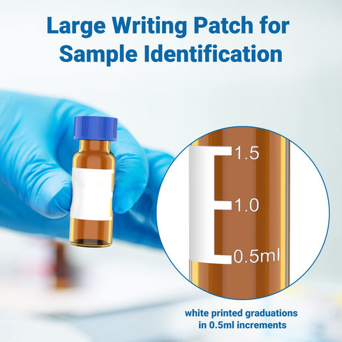 FOUR E'S SCIENTIFIC 2ml Autosampler Vials, 100 Pack HPLC Vial, 9-425 Amber Vial with Blue Screw Caps