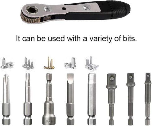 11pc 36-Tooth 1/4 inch Mini Ratchet Wrench Screwdriver Bit Set, High Torque Mini Offset Reversible Drive Handle