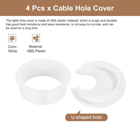 uxcell Cable Hole Cover, 4Pcs ABS Desk Grommet Hole Cover for Office Computer Wire Organizer, White
