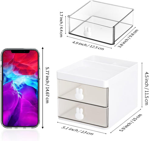 LETURE Small Desk Organizer With Drawer, Office Desktop Storage Box, Business Card/Pen/Pencil/Mobile Phone/Stationery Holder Storage Box, Makeup Organizer for Office School Home (White) by LETURE