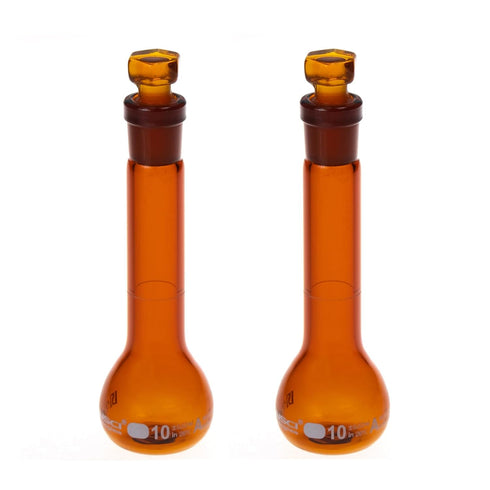10ML Volumetric Measuring Flask Set NS10/13 Glass Stopper, Amber, Graduated, ASTM Class A Borosilicate Glass for
