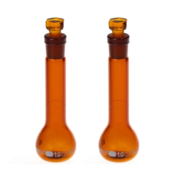 10ML Volumetric Measuring Flask Set NS10/13 Glass Stopper, Amber, Graduated, ASTM Class A Borosilicate Glass for