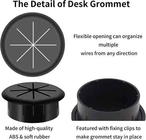 Desk Grommet 2 Inch 2PCS Flexible Desk Hole Cover for Cables, Desktop Equipment Wiring Management Cord Hole Cover for