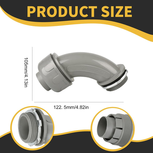 Conduit Connectors, 1-1/4 Inch Liquid Tight Connector NPT Non-Metallic for PVC Electrical Flexible Conduit Fittings, 90 Degree, UL Listed for Home Outdoor Tubes Tools, Grey (2-Pack)