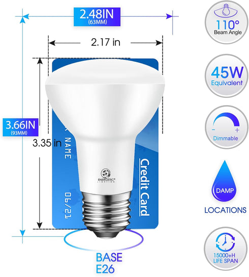 BR20 Bulb R20 Dimmable 2700K 45W 6.5W, Bulbs, E26 500 Bulbs, (Pack 10) Energetic LED Soft White Equivalent to Recessed