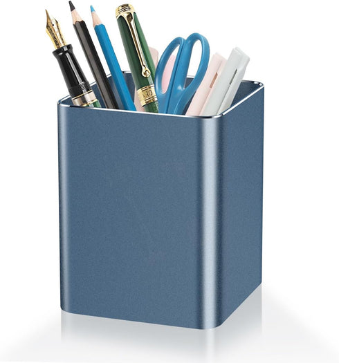 Square Metal Pen Holder, Desktop Pencil Cup for Stationery Organization, Office Desktop Accessories (Blue)