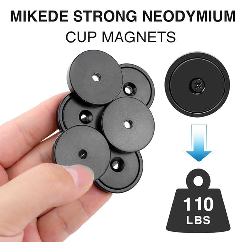 MIKEDE 110LB Strong Magnets, Heavy Duty Black Neodymium Cup Magnets with Countersunk Hole, 10 Pack
