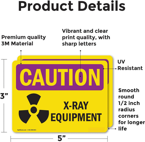 (2 Pack) OSHA Caution Radiation Sign, X-Ray Equipment Vinyl Label Decal 5 Inch X 3.5 Inch, Weather Resistant