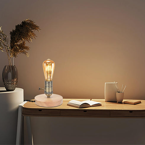 Tissting Vintage Wooden Lamp Base E26/E27 Table Lamp Holder with Dimmable Button for Mini Short Desk Lamp