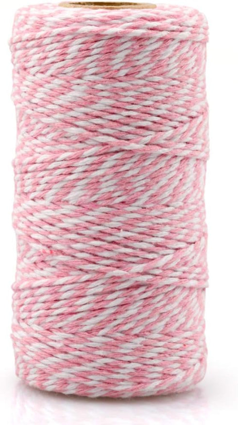 jijAcraft Pink and White Twine String, 328 Feet Christmas Bakers Twine, 2MM Heavy Duty Packing String