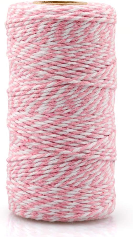 jijAcraft Pink and White Twine String, 328 Feet Christmas Bakers Twine, 2MM Heavy Duty Packing String