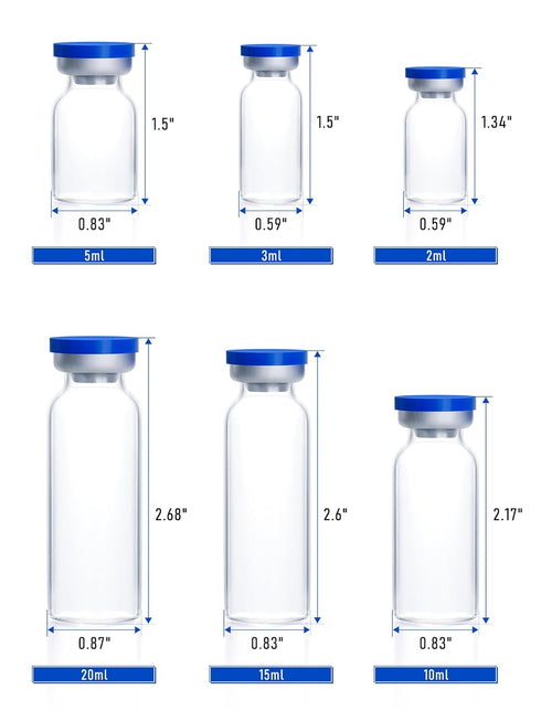 otwooi 15ml Sealed Empty Vials for Injection, Transparent Glass Vials with Self-Healing Injection Port, 10pcs