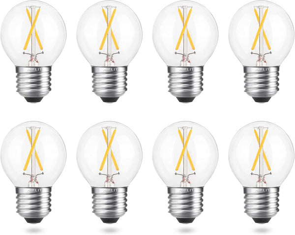 2W Globe LED Edison Bulbs, 25 Watts Equivalent, Warm White 2700K, Vintage A15/A50 E26 - 8 Pack