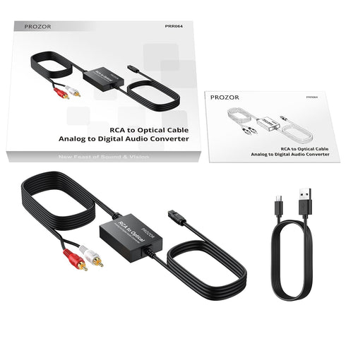 PROZOR Analog to Digital Audio Converter, RCA to Optical Audio Converter, with Built-in RCA to Optical Cable, Analogue
