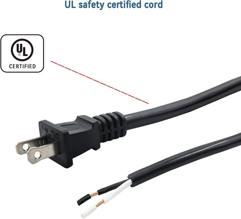 14 Gauge Replacement Power Cord, 2 Prong 6.46Ft Cable for Appliance, NEMA 1-15P 110V 115V 120V Pigtail