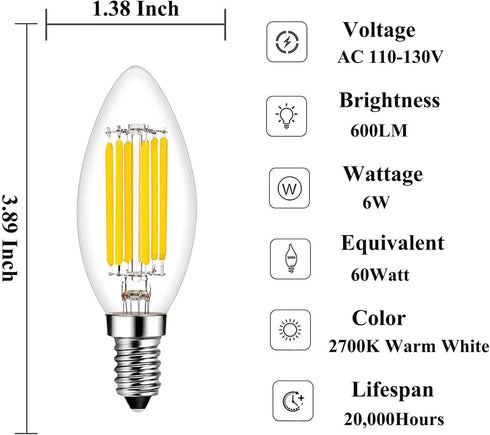 E14 LED Bulb Dimmable, 60W Equivalent, 2700K Warm White, 6W 600 Lumens, E14 Edison Bulb, 4 Pack
