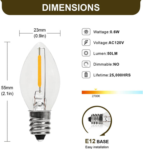 C7 0.6W 2700K Featuring Standard E12 LED Bulb Candelabra Base Replacement Night Light 6 Pack by YIMILITE