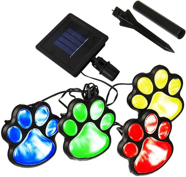 4 Solar Dog Animal Paw Print Lights, Garden Statue Lantern LED Path Light for Pathway Lawn Yard Outdoor Decorations