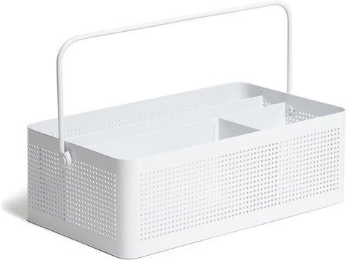 U Brands Modern Perforated Caddy, Desktop Organizer for Office Supplies, Metal, White, 1 Count