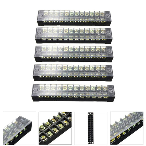 Summer-Home 5Pcs 15A 600V Terminal Barrier Strip - 12 Position Covered Dual Row Screw Connector Block