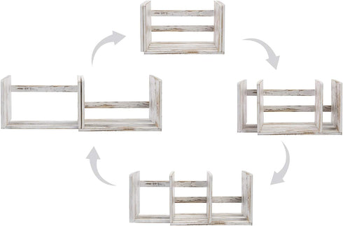 MyGift Rustic Whitewashed Wood Expandable Desktop Bookshelf/Adjustable Tabletop Organizer Rack