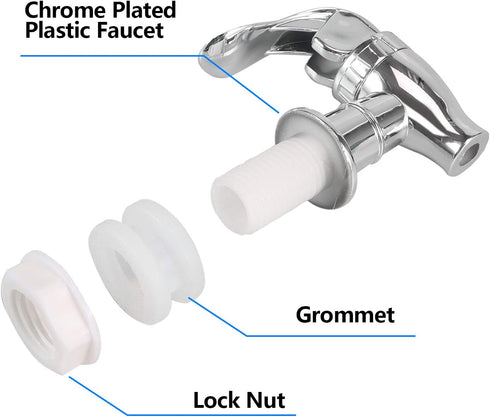 VitaLifePower 16mm Set 2 Pack Beverage Dispenser Replacement Spigot Silver Push Style faucet for Beverage Dispenser