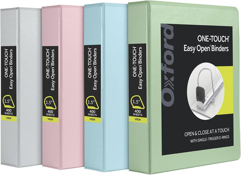 Oxford 3 Ring Binders, 1.5 Inch ONE-Touch Easy Open D Rings, 3-Sided View Binder Covers, 4 Pack (79918)