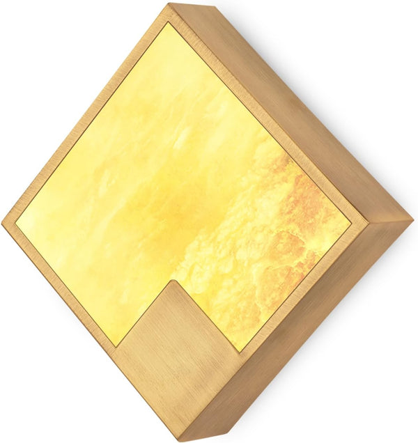 Natural Alabaster Wall Sconce Antique, Square Marble Wall Lighting Dimmable, LED Alabaster