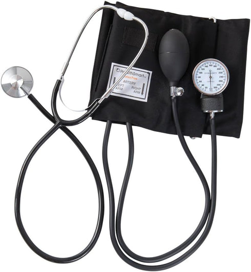 MABIS Professional Aneroid Sphygmomanometer Blood Pressure Gauge, Stethoscope and Blood Pressure Cuff, With Carrying Case, Adult Large Cuff, Black
