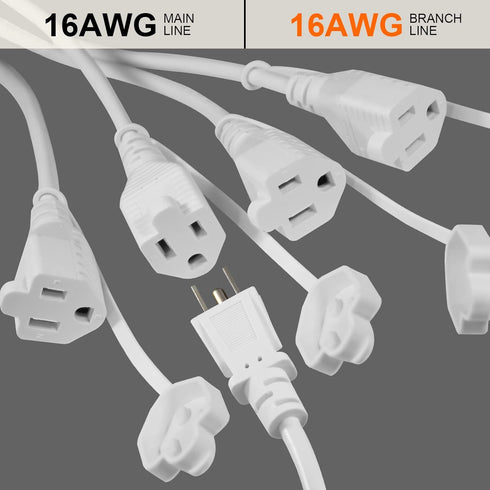 KUNCAN 4-Outlet Power Splitter Cord, 1 to 4 Way Male to Female Multi Plug Adapter, 1.5FT 16AWG
