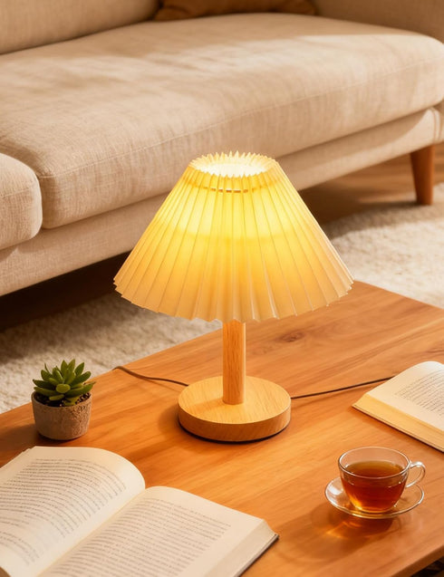 Buroraix 2-Piece Small Table Lamp with Modern Style Wooden Base, Suitable for Bedside Tables in Bedrooms, Living Rooms