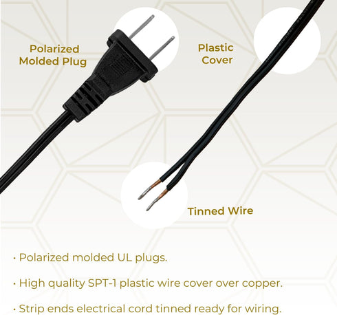 Royal Designs, Inc. 8 Dimmer SPT-1 CO-1001D-BLK-8-1, Foot Replacement Lamp Cord with Molded Plug and Rotary Switch