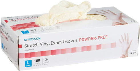 Stretch Vinyl Exam Gloves, Non-Sterile, Large, 100 Count by McKesson