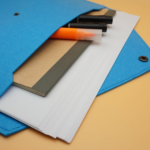 Felt File Folder, Durable Briefcase Document Bag, Paper File Folders, Portfolio Case, Blue, Handbag Button Closure