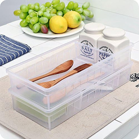 Desk Drawer Organizer Tray with Adjustable Dividers, Set of 4 (2 Large + 2 Small) for Makeup, Pens, Flatware